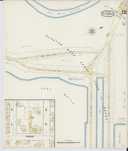 Sanborn Fire Insurance Map from Oscoda, Iosco County, Michigan (1890), Sheet #0012 - Historic Sanborn Fire Insurance Map Print, vintage old map wall art, antique decor, genealogy gift, Michigan Michigan map