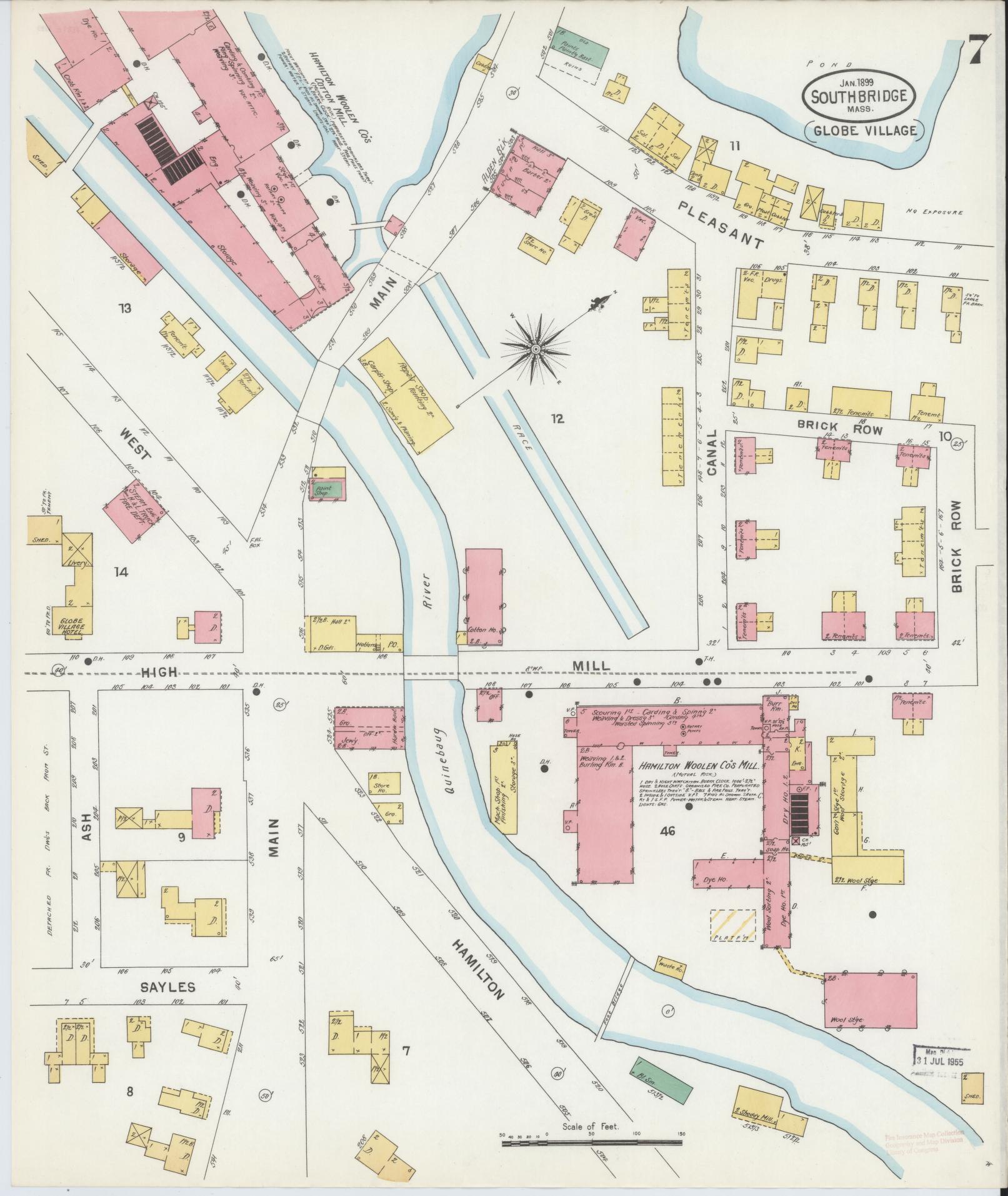 Sanborn Fire Insurance Map from Southbridge, Worcester County, Massachusetts (1899), Sheet #0007 - Historic Sanborn Fire Insurance Map Print, vintage old map wall art, antique decor, genealogy gift, Massachusetts Massachusetts map