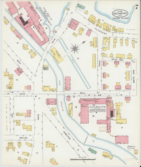 Sanborn Fire Insurance Map from Southbridge, Worcester County, Massachusetts (1899), Sheet #0007 - Historic Sanborn Fire Insurance Map Print, vintage old map wall art, antique decor, genealogy gift, Massachusetts Massachusetts map