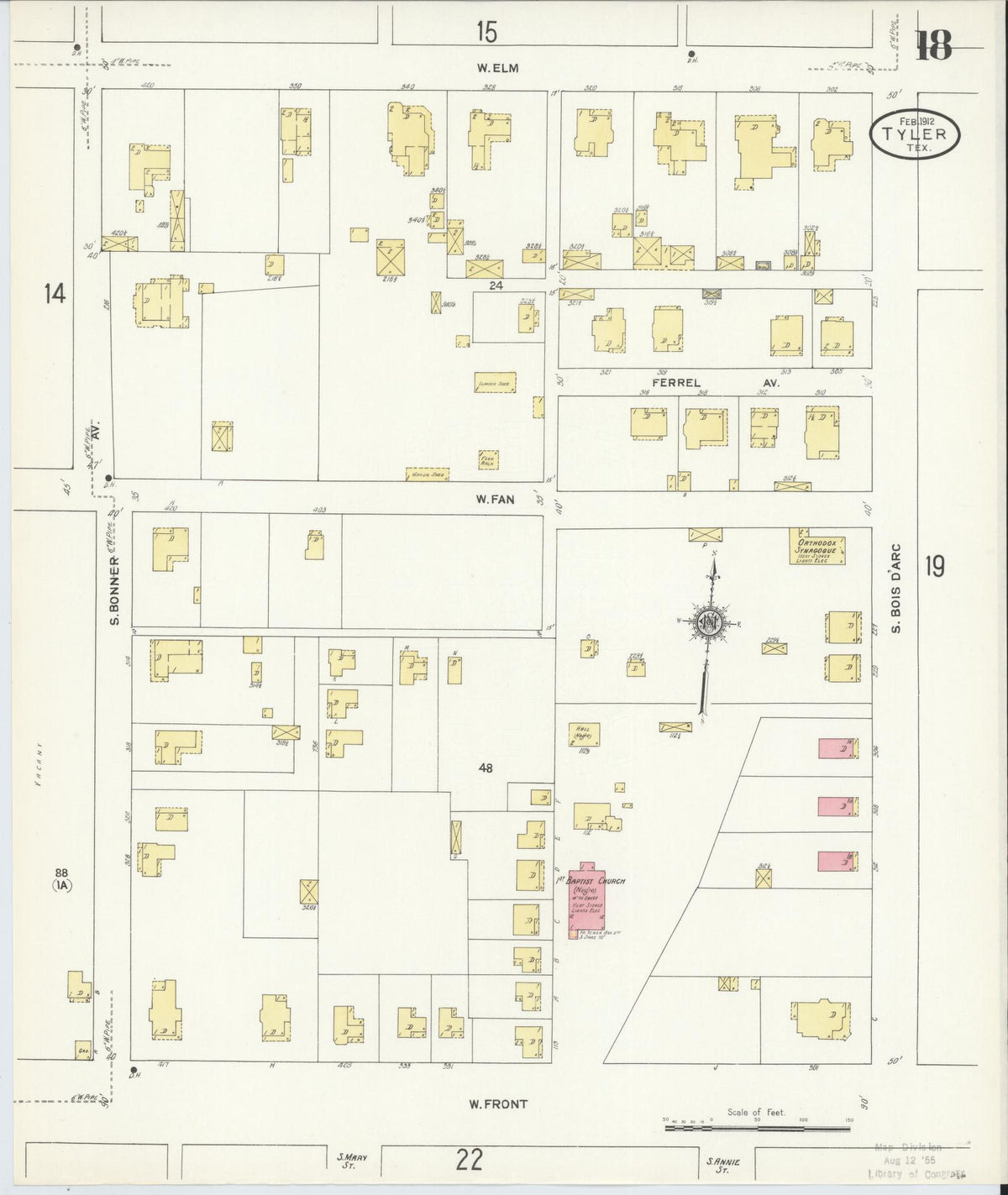 Sanborn Fire Insurance Map from Tyler, Smith County, Texas (1912), Sheet #0018 - Historic Sanborn Fire Insurance Map Print, vintage old map wall art, antique decor, genealogy gift, Texas Texas map