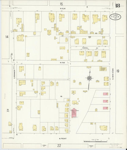 Sanborn Fire Insurance Map from Tyler, Smith County, Texas (1912), Sheet #0018 - Historic Sanborn Fire Insurance Map Print, vintage old map wall art, antique decor, genealogy gift, Texas Texas map