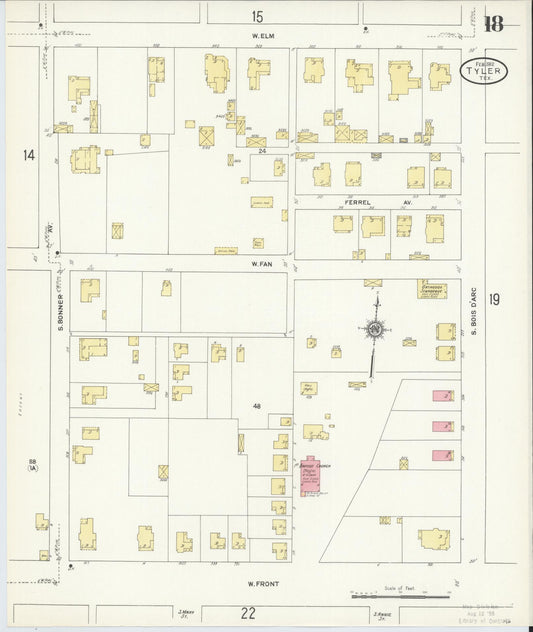Sanborn Fire Insurance Map from Tyler, Smith County, Texas (1912), Sheet #0018 - Historic Sanborn Fire Insurance Map Print, vintage old map wall art, antique decor, genealogy gift, Texas Texas map