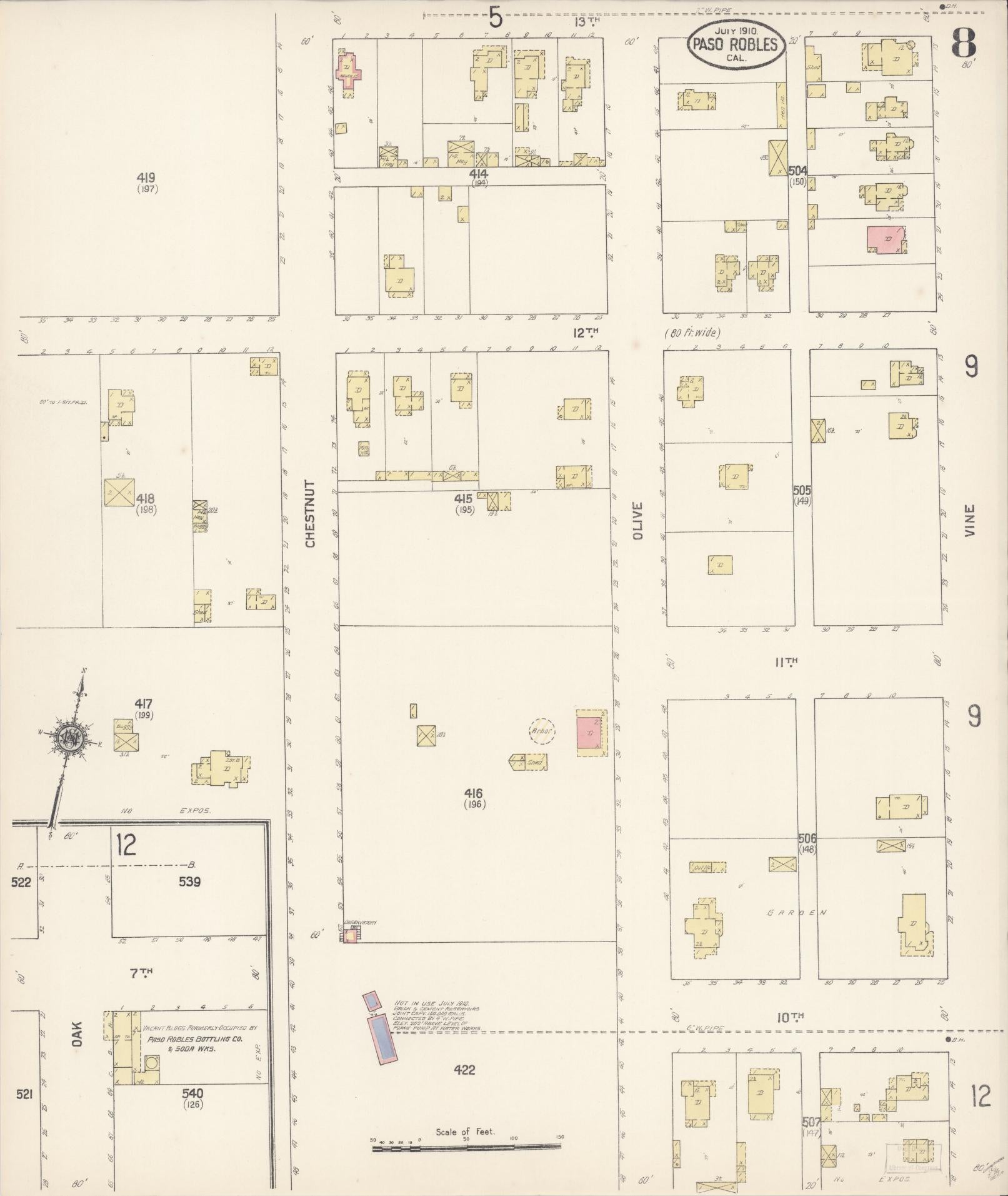 Sanborn Fire Insurance Map from Paso Robles, San Luis Obispo County, California (1910), Sheet #0008 - Complete Map Set gallery image, historic Sanborn map, vintage wall art, California California