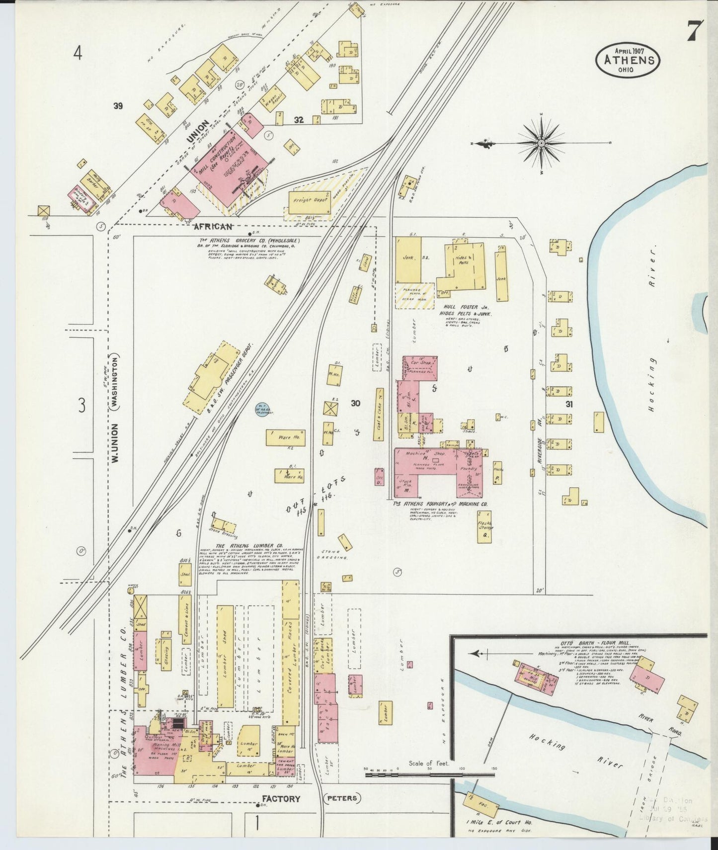 Sanborn Fire Insurance Map from Athens, Athens County, Ohio (1907), Sheet #0007 - Historic Sanborn Fire Insurance Map Print, vintage old map wall art, antique decor, genealogy gift, Ohio Ohio map