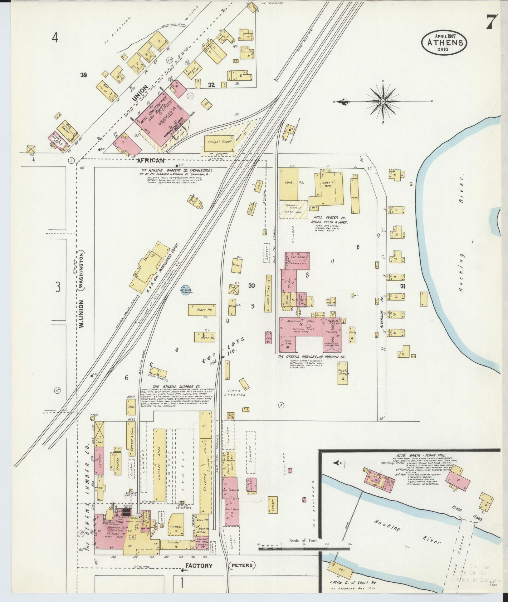 Sanborn Fire Insurance Map from Athens, Athens County, Ohio (1907), Sheet #0007 - Historic Sanborn Fire Insurance Map Print, vintage old map wall art, antique decor, genealogy gift, Ohio Ohio map
