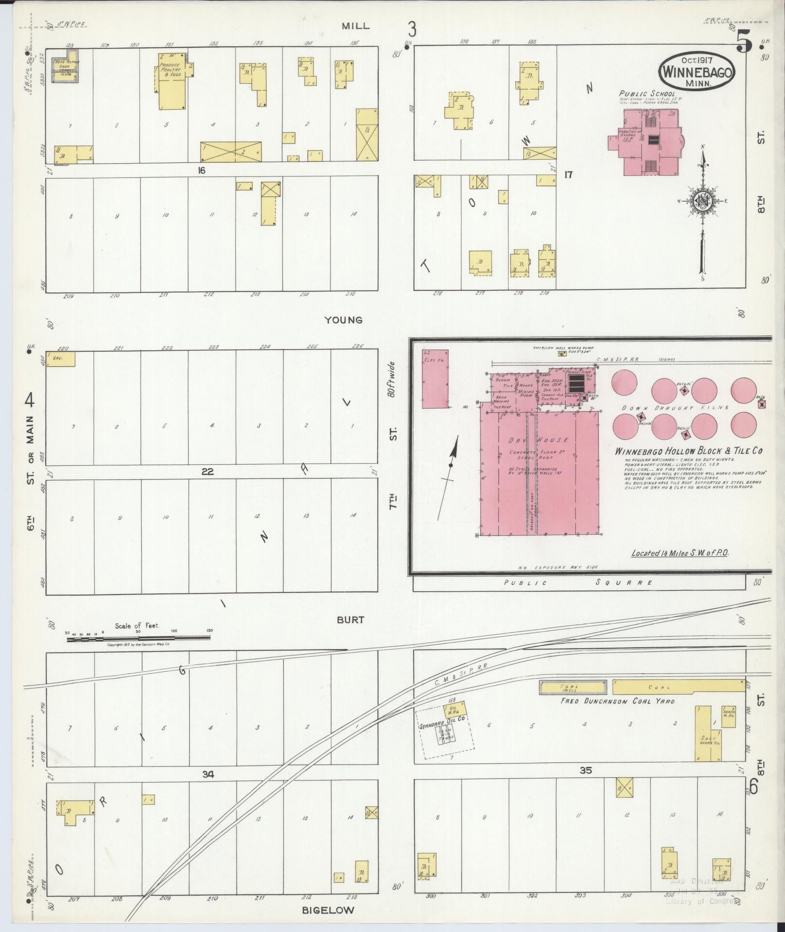 Sanborn Fire Insurance Map from Winnebago, Faribault County, Minnesota (1917), Sheet #0005 - Historic Sanborn Fire Insurance Map Print, vintage old map wall art, antique decor, genealogy gift, Minnesota Minnesota map