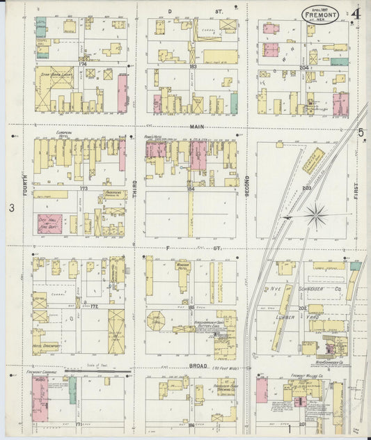 Sanborn Fire Insurance Map from Fremont, Dodge County, Nebraska (1897), Sheet #0004 - Historic Sanborn Fire Insurance Map Print, vintage old map wall art, antique decor, genealogy gift, Nebraska Nebraska map