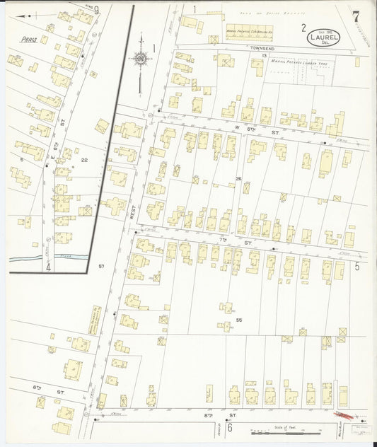 Sanborn Fire Insurance Map from Laurel, Sussex County, Delaware (1912), Sheet #0007 - Historic Sanborn Fire Insurance Map Print, vintage old map wall art, antique decor, genealogy gift, Delaware Delaware map