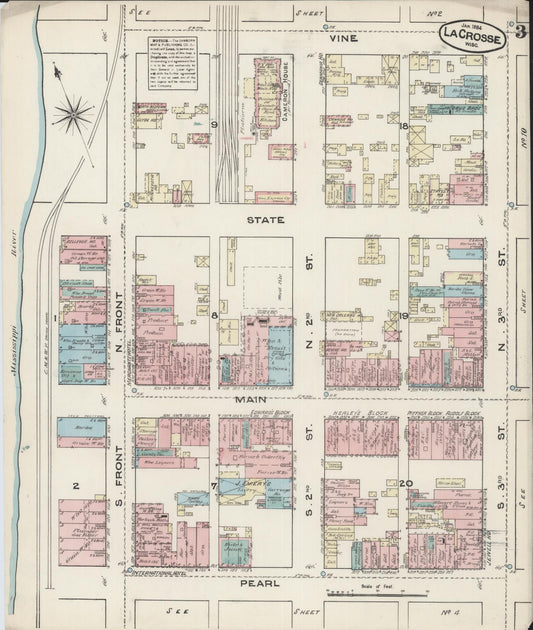 Sanborn Fire Insurance Map from La Crosse, La Crosse County, Wisconsin (1884), Sheet #0003 - Historic Sanborn Fire Insurance Map Print, vintage old map wall art, antique decor, genealogy gift, Wisconsin Wisconsin map