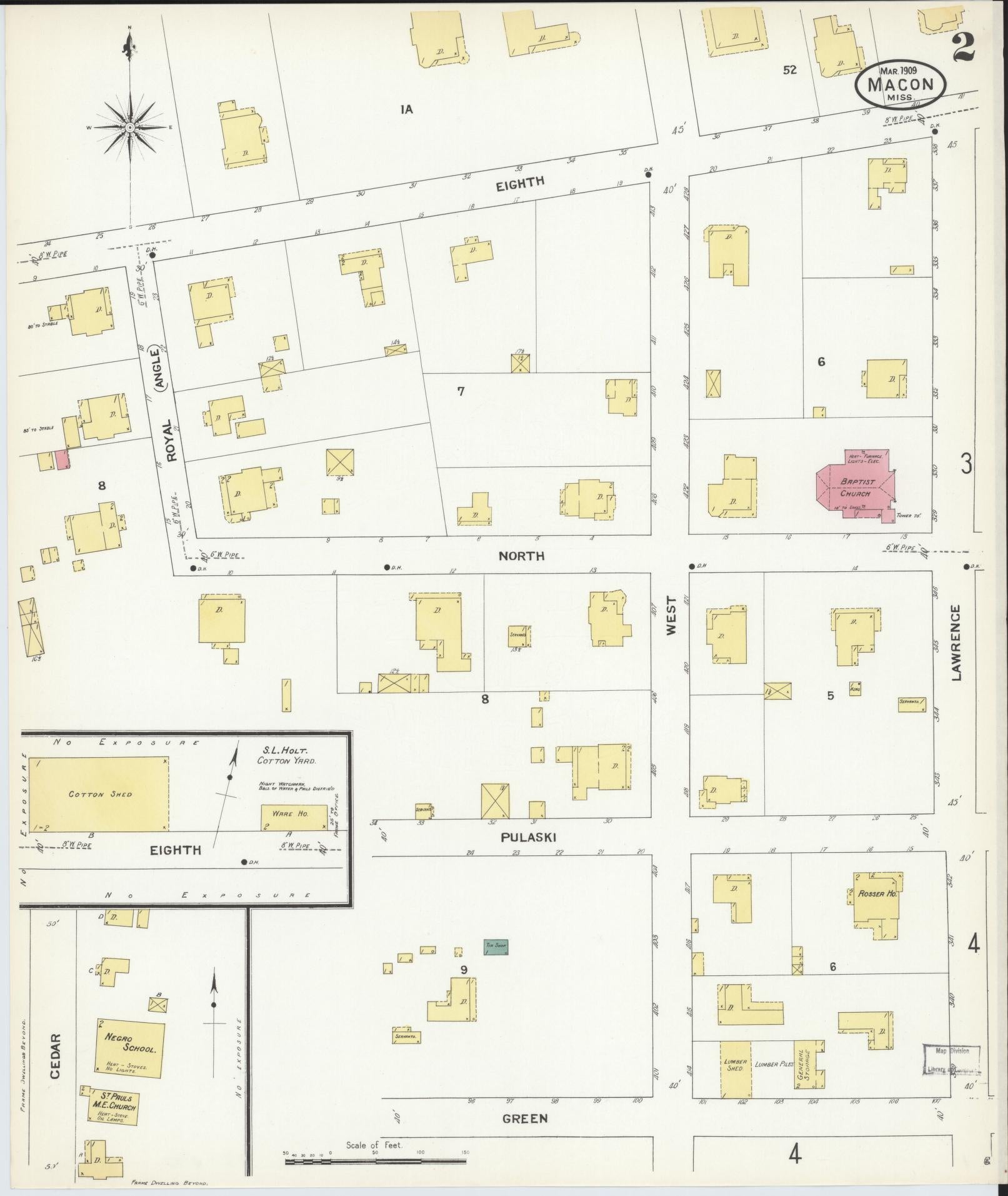 Sanborn Fire Insurance Map from Macon, Noxubee County, Mississippi (1909), Sheet #0002 - Historic Sanborn Fire Insurance Map Print, vintage old map wall art, antique decor, genealogy gift, Mississippi Mississippi map