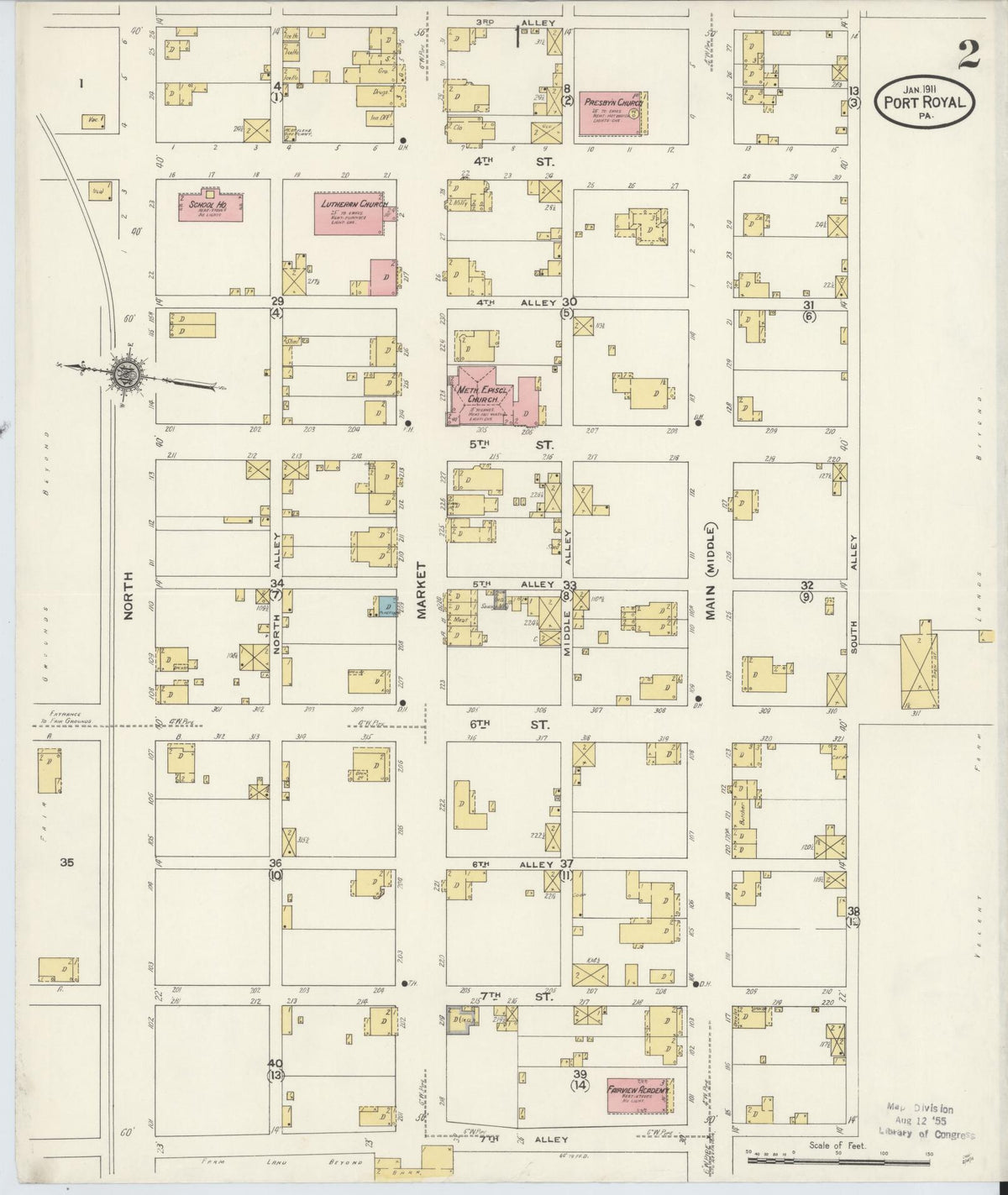 Sanborn Fire Insurance Map from Port Royal, Juniata County, Pennsylvania (1911), Sheet #0002 - Historic Sanborn Fire Insurance Map Print, vintage old map wall art, antique decor, genealogy gift, Pennsylvania Pennsylvania map