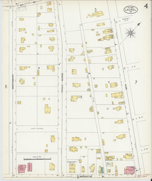 Sanborn Fire Insurance Map from Laurel, Prince Georges County, Maryland (1903), Sheet #0004 - Historic Sanborn Fire Insurance Map Print, vintage old map wall art