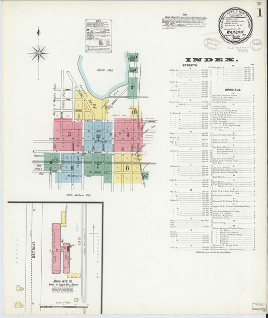 Sanborn Fire Insurance Map from Warsaw, Kosciusko County, Indiana (1899), Sheet #0001 - Historic Sanborn Fire Insurance Map Print, vintage old map wall art, antique decor, genealogy gift, Indiana Indiana map