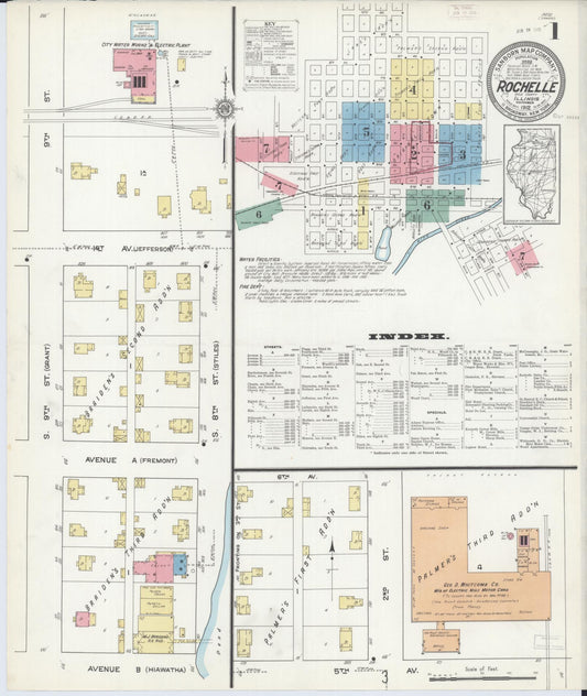 Sanborn Fire Insurance Map from Rochelle, Ogle County, Illinois (1912), Sheet #0001 - Complete Map Set gallery image, historic Sanborn map, vintage wall art, Illinois Illinois