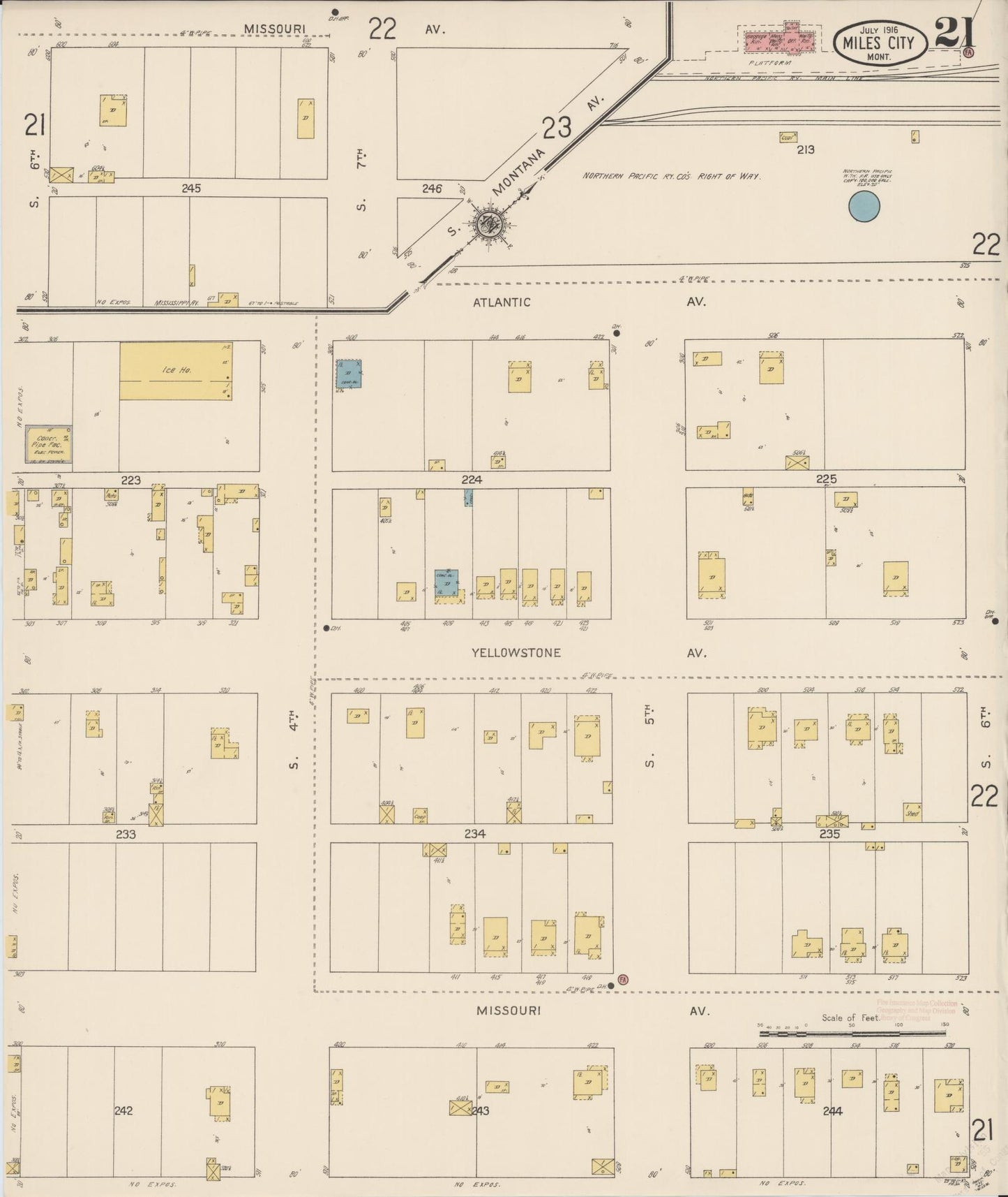Sanborn Fire Insurance Map from Miles City, Custer County, Montana (1916), Sheet #0021 - Historic Sanborn Fire Insurance Map Print, vintage old map wall art, antique decor, genealogy gift, Montana Montana map