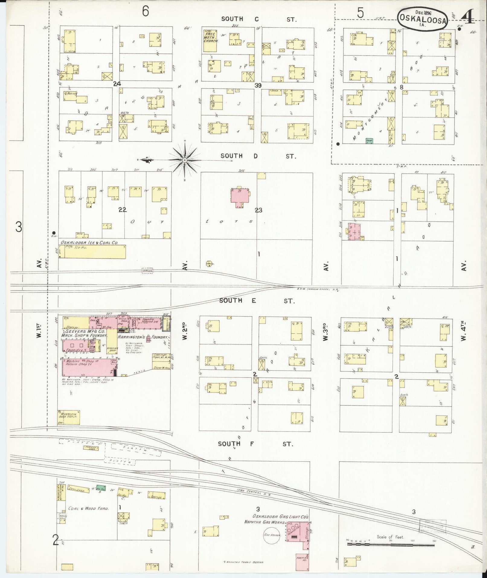 Sanborn Fire Insurance Map from Oskaloosa, Mahaska County, Iowa (1896), Sheet #0004 - Historic Sanborn Fire Insurance Map Print
