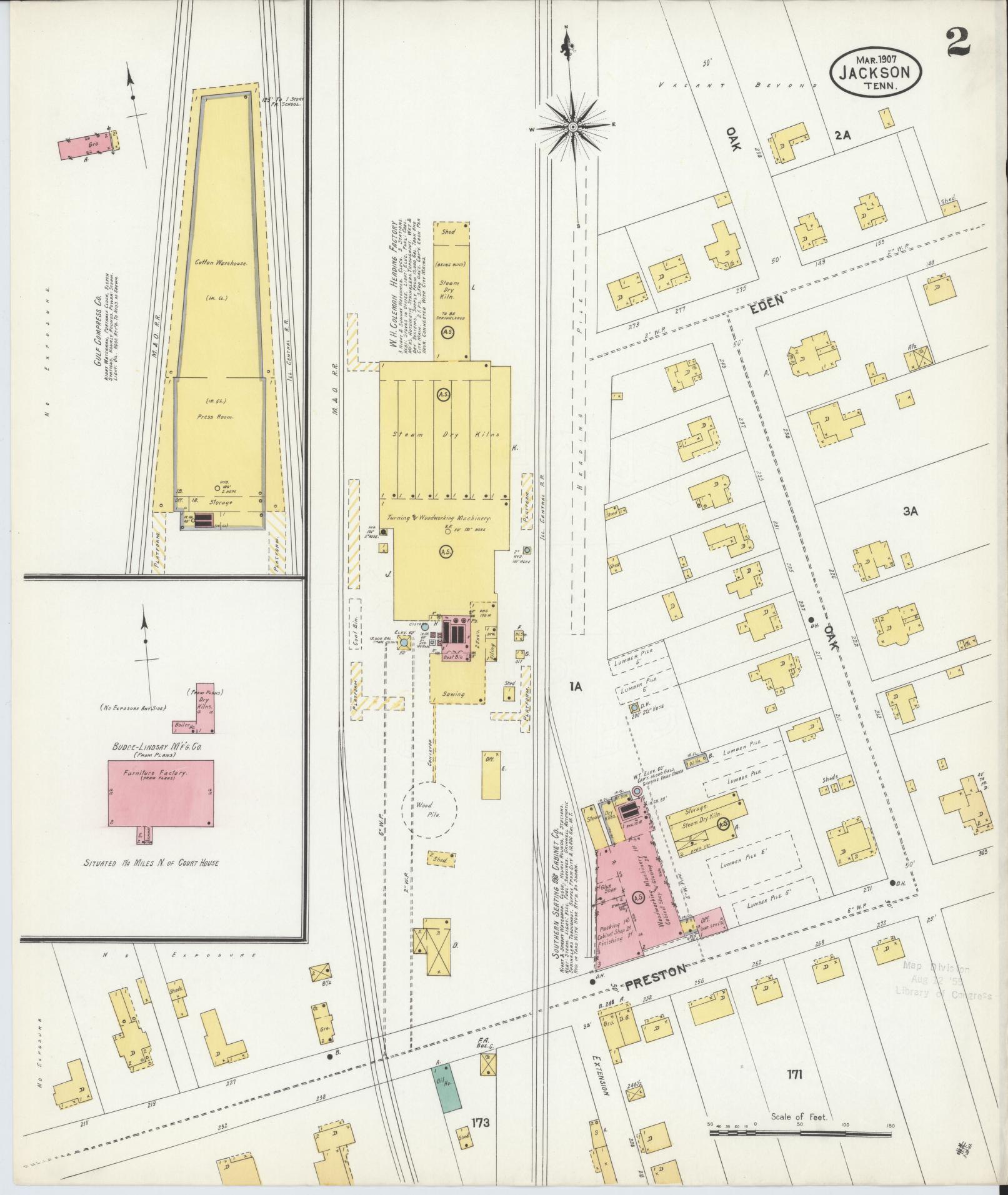 Sanborn Fire Insurance Map from Jackson, Madison County, Tennessee (1907), Sheet #0002 - Historic Sanborn Fire Insurance Map Print, vintage old map wall art, antique decor, genealogy gift, Tennessee Tennessee map