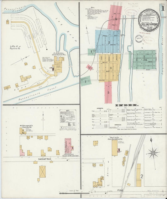 Sanborn Fire Insurance Map from Selins Grove, Snyder County, Pennsylvania (1899), Sheet #0001 - Historic Sanborn Fire Insurance Map Print, vintage old map wall art, antique decor, genealogy gift, Pennsylvania Pennsylvania map