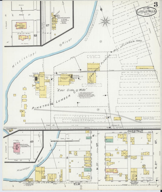 Sanborn Fire Insurance Map from Little Falls, Morrison County, Minnesota (1892), Sheet #0003 - Historic Sanborn Fire Insurance Map Print, vintage old map wall art, antique decor, genealogy gift, Minnesota Minnesota map