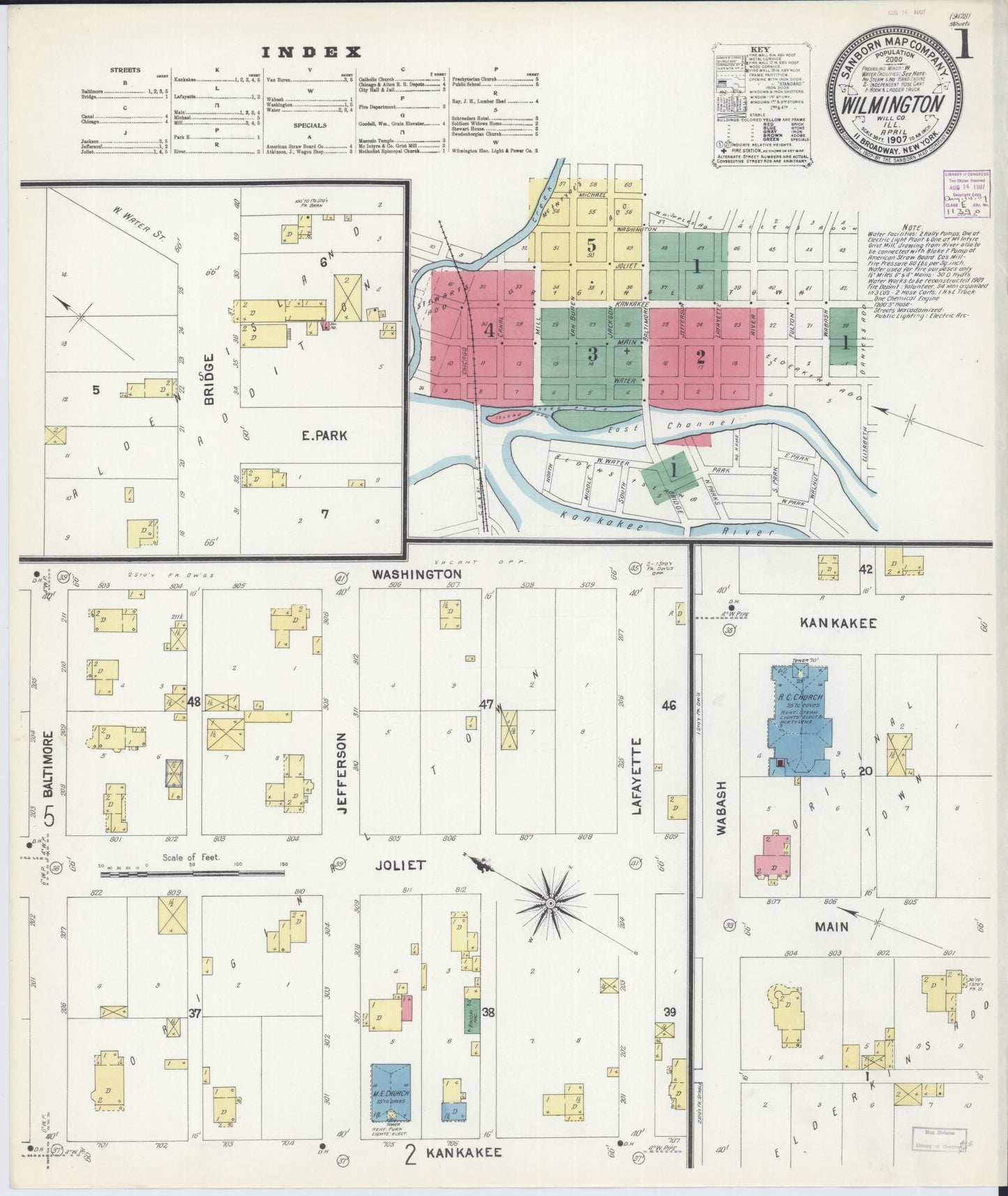 Sanborn Fire Insurance Map from Wilmington, Will County, Illinois (1907), Sheet #0001 - Complete Map Set gallery image, historic Sanborn map, vintage wall art, Illinois Illinois