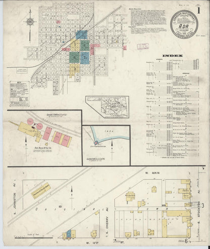 Sanborn Fire Insurance Map from Ada, Pontotoc County, Oklahoma (1913), Sheet #0001 - Complete Map Set gallery image, historic Sanborn map, vintage wall art, Oklahoma Oklahoma