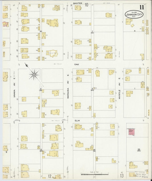 Sanborn Fire Insurance Map from Johnson City, Washington County, Tennessee (1908), Sheet #0011 - Historic Sanborn Fire Insurance Map Print, vintage old map wall art, antique decor, genealogy gift, Tennessee Tennessee map