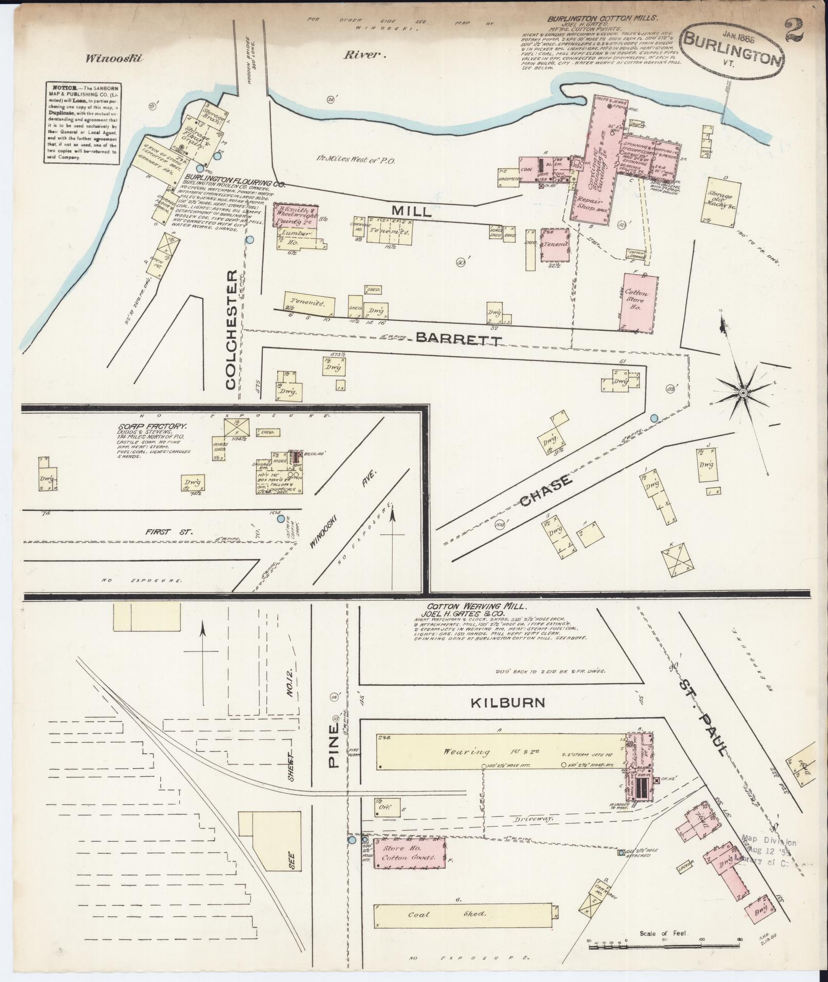 Sanborn Fire Insurance Map from Burlington, Chittenden County, Vermont (1885), Sheet #0002 - Complete Map Set gallery image, historic Sanborn map, vintage wall art, Vermont Vermont