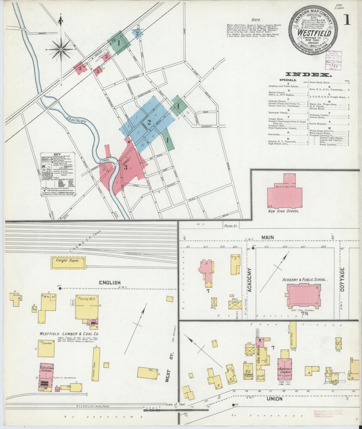 Sanborn Fire Insurance Map from Westfield, Chautauqua County, New York (1902), Sheet #0001 - Complete Map Set gallery image, historic Sanborn map, vintage wall art, New York New York