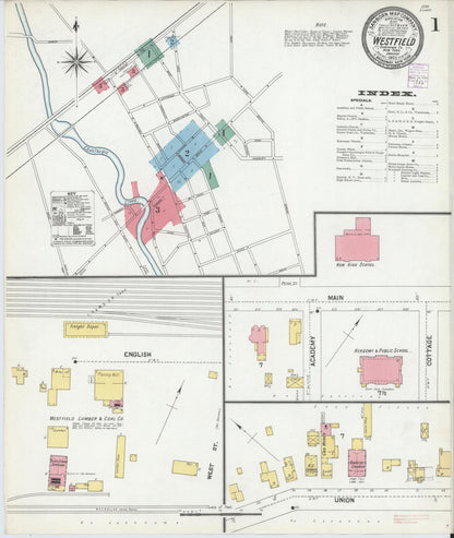 Sanborn Fire Insurance Map from Westfield, Chautauqua County, New York (1902), Sheet #0001 - Complete Map Set gallery image, historic Sanborn map, vintage wall art, New York New York