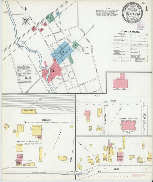 Sanborn Fire Insurance Map from Westfield, Chautauqua County, New York (1902), Sheet #0001 - Complete Map Set gallery image, historic Sanborn map, vintage wall art, New York New York