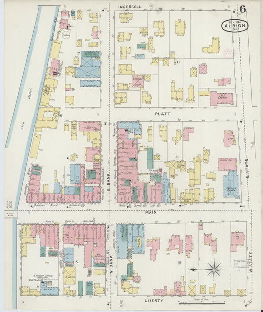 Sanborn Fire Insurance Map from Albion, Orleans County, New York (1894), Sheet #0006 - Historic Sanborn Fire Insurance Map Print, vintage old map wall art, antique decor, genealogy gift, New York New York map