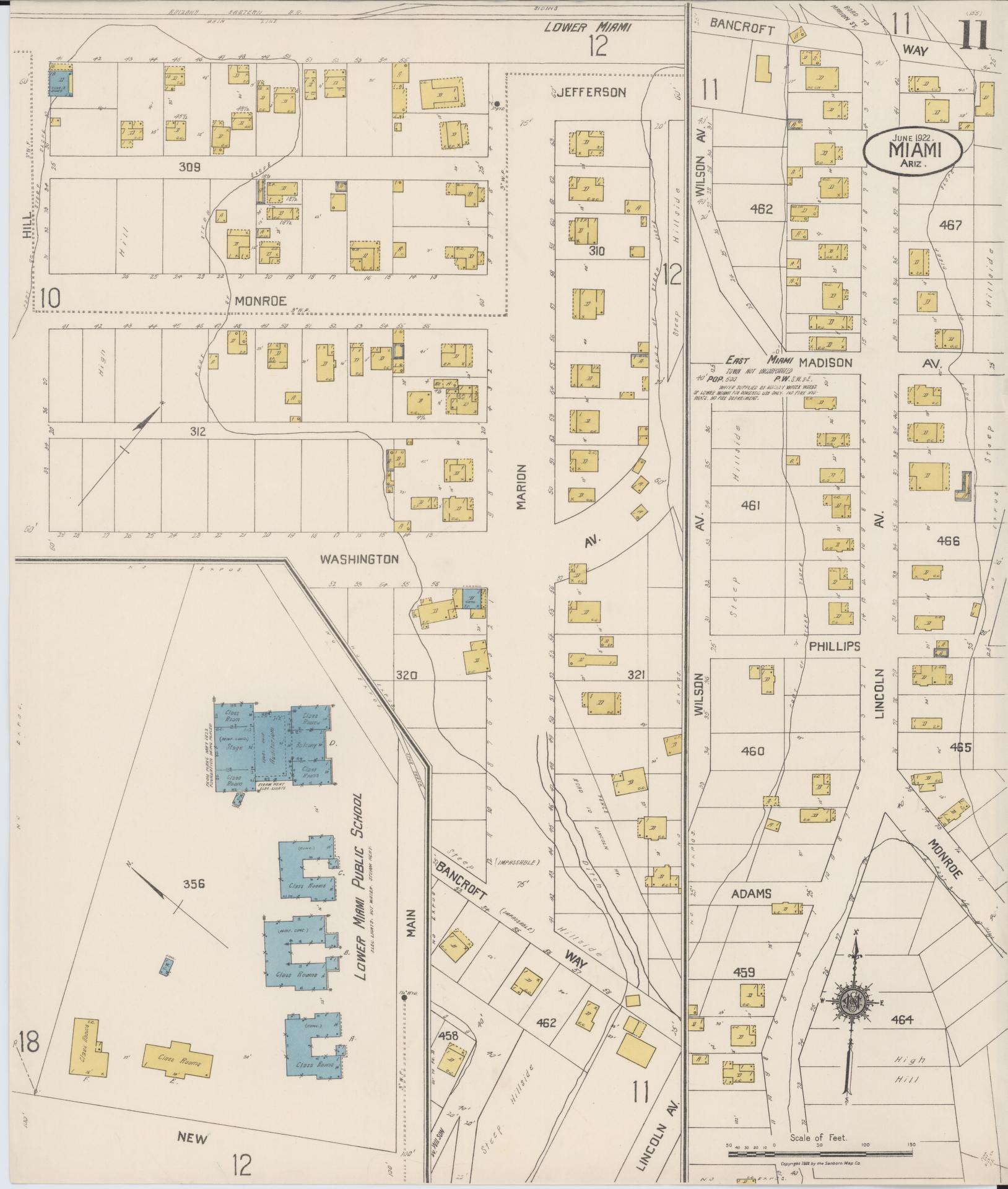 Sanborn Fire Insurance Map from Miami, Gila County, Arizona (1922), Sheet #0011 - Complete Map Set gallery image, historic Sanborn map, vintage wall art, Arizona Arizona