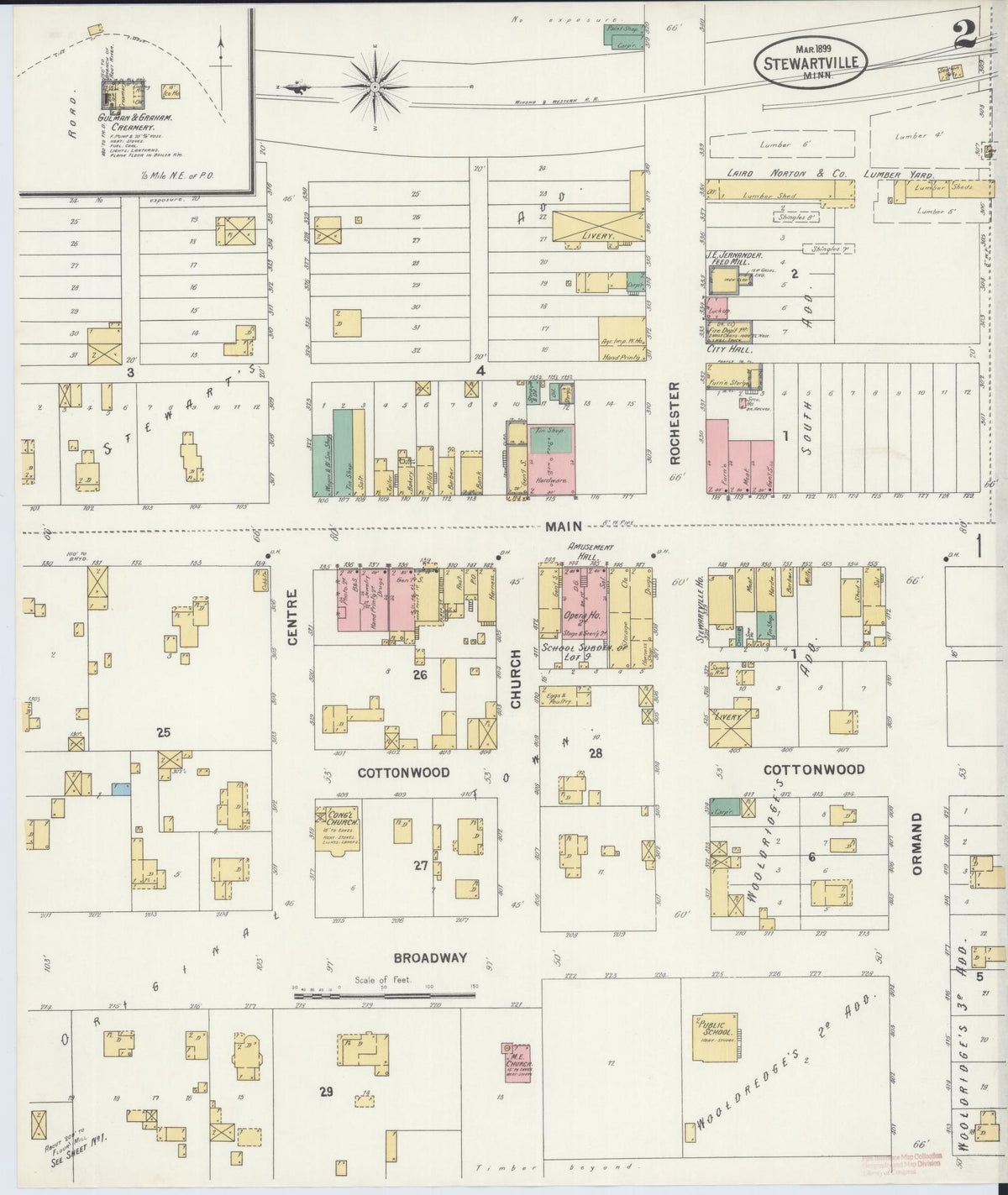 Sanborn Fire Insurance Map from Stewartville, Olmsted County, Minnesota (1899), Sheet #0002 - Historic Sanborn Fire Insurance Map Print, vintage old map wall art, antique decor, genealogy gift, Minnesota Minnesota map