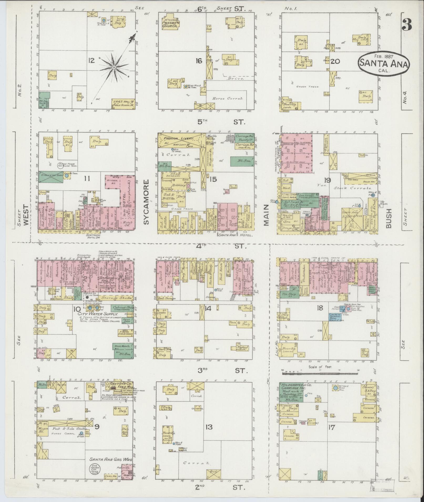 Sanborn Fire Insurance Map from Santa Ana, Orange County, California (1887), Sheet #0003 - Complete Map Set gallery image, historic Sanborn map, vintage wall art, California California