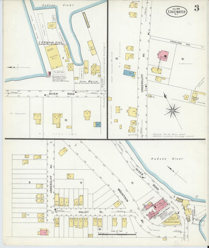 Sanborn Fire Insurance Map from Edgewater, Bergen County, New Jersey (1908), Sheet #0003 - Historic Sanborn Fire Insurance Map Print, vintage old map wall art, antique decor, genealogy gift, New Jersey New Jersey map