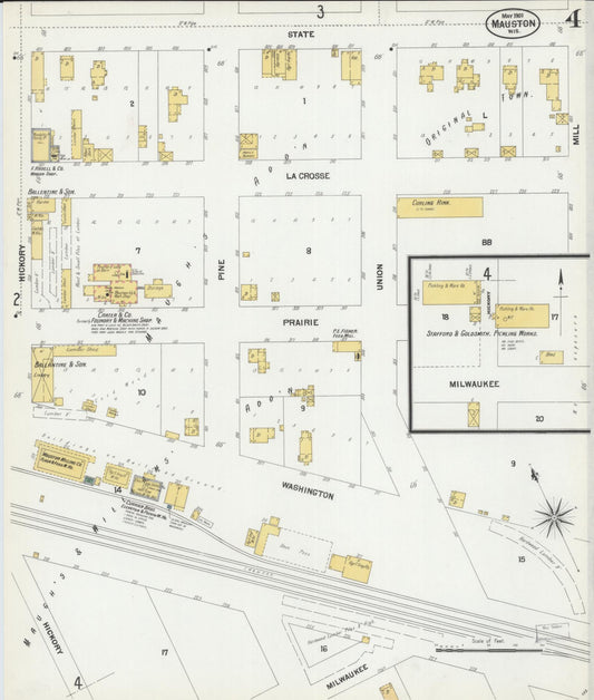 Sanborn Fire Insurance Map from Mauston, Juneau County, Wisconsin (1901), Sheet #0004 - Historic Sanborn Fire Insurance Map Print, vintage old map wall art, antique decor, genealogy gift, Wisconsin Wisconsin map