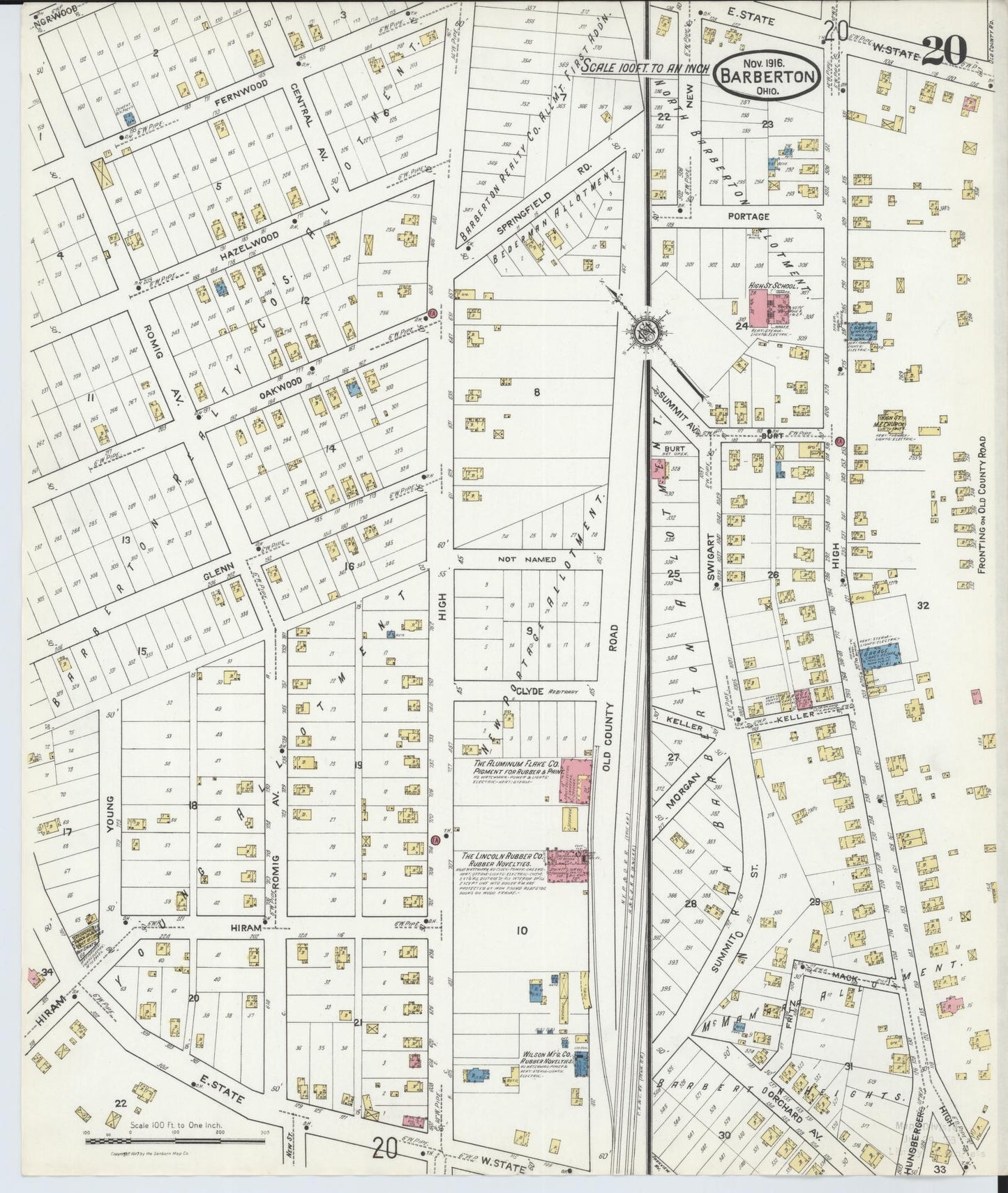Sanborn Fire Insurance Map from Barberton, Summit County, Ohio (1916), Sheet #0020 - Historic Sanborn Fire Insurance Map Print, vintage old map wall art, antique decor, genealogy gift, Ohio Ohio map