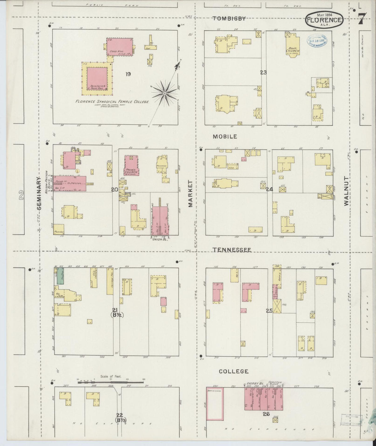 Sanborn Fire Insurance Map from Florence, Lauderdale County, Alabama (1894), Sheet #0007 - Complete Map Set gallery image, historic Sanborn map, vintage wall art, Alabama Alabama