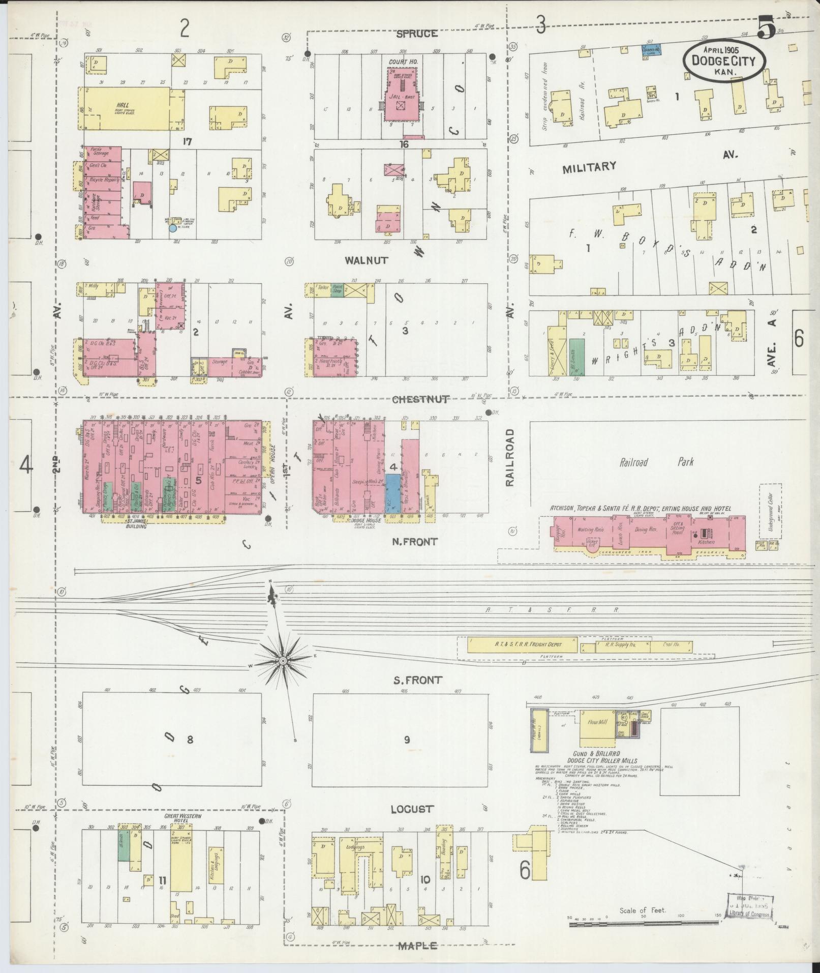 Sanborn Fire Insurance Map from Dodge City, Ford County, Kansas (1905), Sheet #0005 - Complete Map Set gallery image, historic Sanborn map, vintage wall art, Kansas Kansas