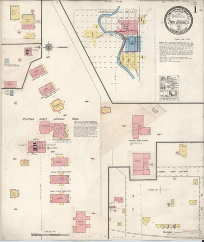 Sanborn Fire Insurance Map from Twin Bridges, Madison County, Montana (1927), Sheet #0001 - Complete Map Set gallery image, historic Sanborn map, vintage wall art, Montana Montana