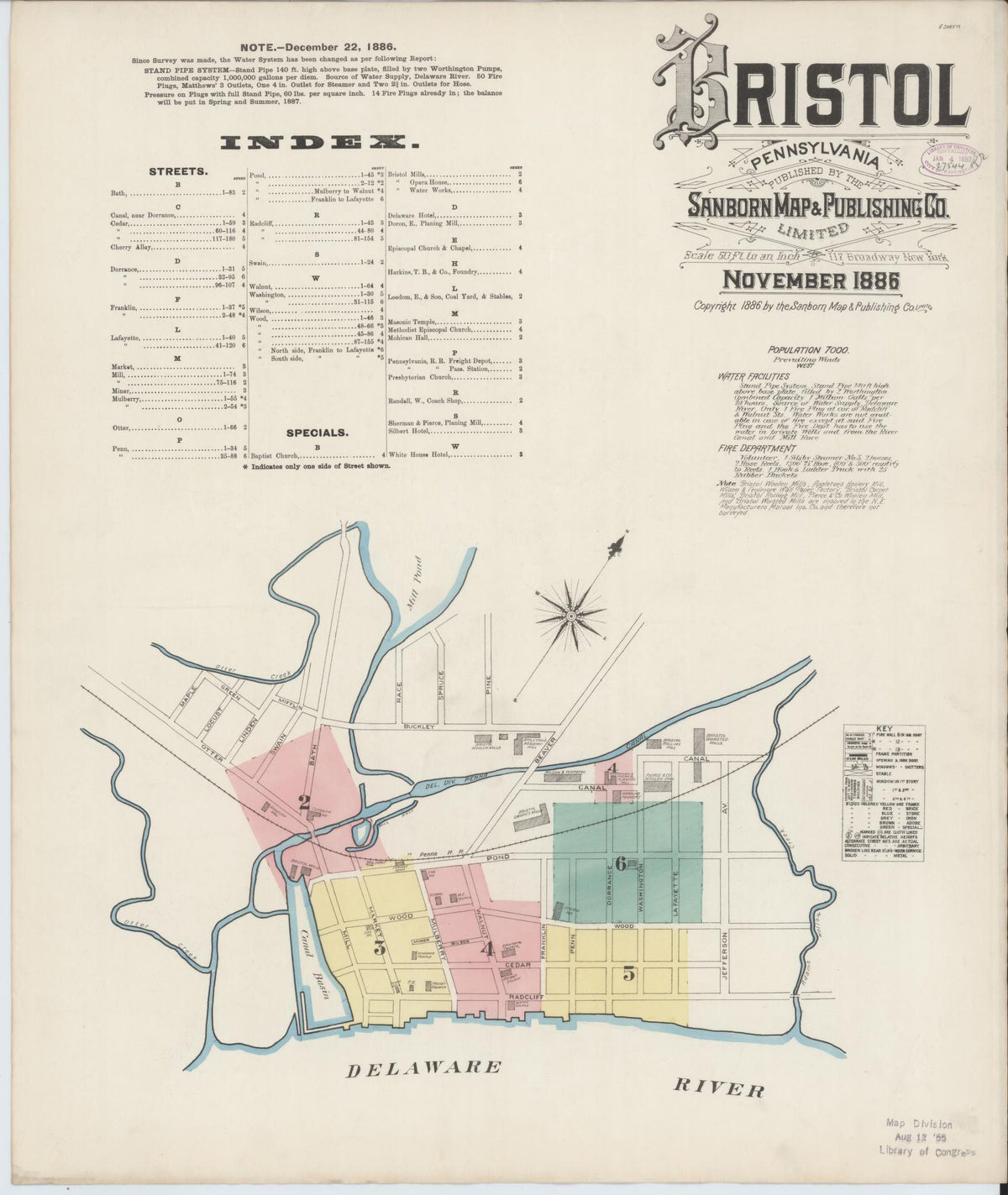Sanborn Fire Insurance Map from Bristol, Bucks County, Pennsylvania (1886), Sheet #0001 - Complete Map Set gallery image, historic Sanborn map, vintage wall art, Pennsylvania Pennsylvania