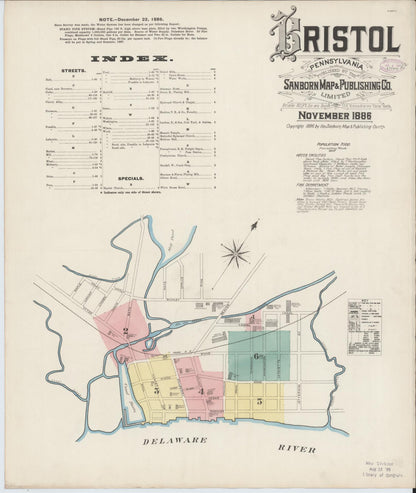 Sanborn Fire Insurance Map from Bristol, Bucks County, Pennsylvania (1886), Sheet #0001 - Complete Map Set gallery image, historic Sanborn map, vintage wall art, Pennsylvania Pennsylvania
