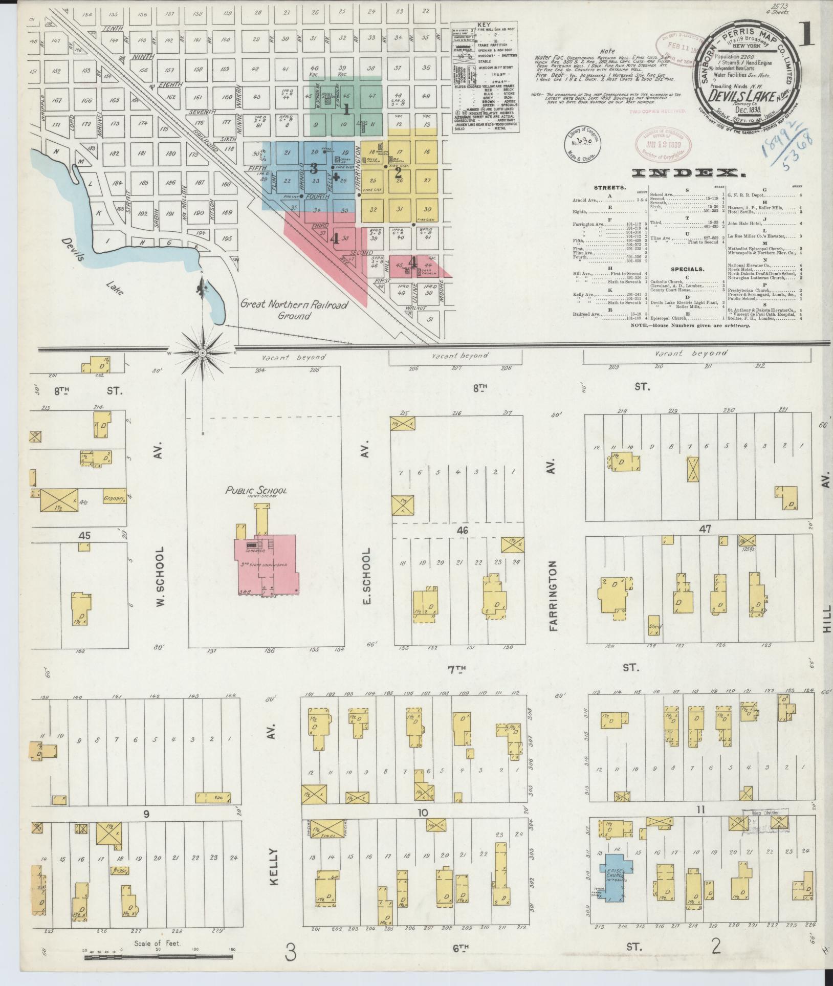 Sanborn Fire Insurance Map from Devils Lake, Ramsey County, North Dakota (1898), Sheet #0001 - Historic Sanborn Fire Insurance Map Print, vintage old map wall art, antique decor, genealogy gift, North Dakota North Dakota map