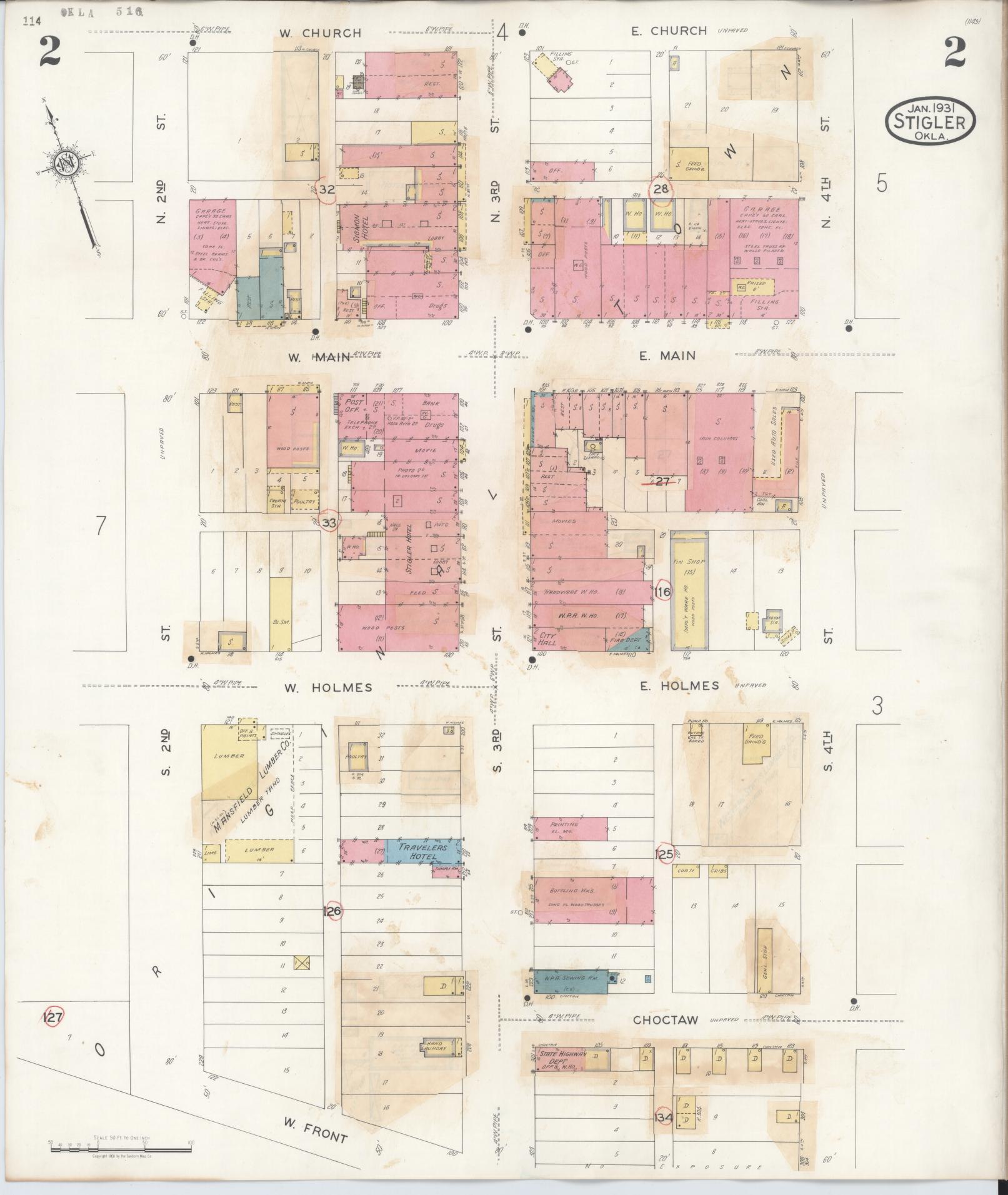 Sanborn Fire Insurance Map from Stigler, Haskell County, Oklahoma (1941), Sheet #0002 - Complete Map Set gallery image, historic Sanborn map, vintage wall art, Oklahoma Oklahoma