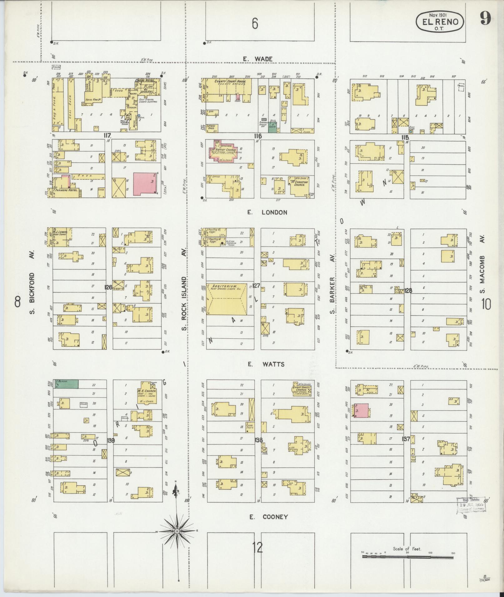 Sanborn Fire Insurance Map from El Reno, Canadian County, Oklahoma (1901), Sheet #0009 - Complete Map Set gallery image, historic Sanborn map, vintage wall art, Oklahoma Oklahoma