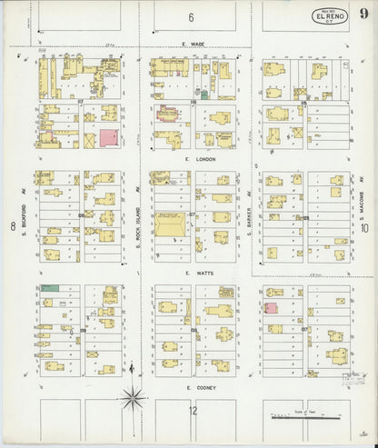 Sanborn Fire Insurance Map from El Reno, Canadian County, Oklahoma (1901), Sheet #0009 - Complete Map Set gallery image, historic Sanborn map, vintage wall art, Oklahoma Oklahoma