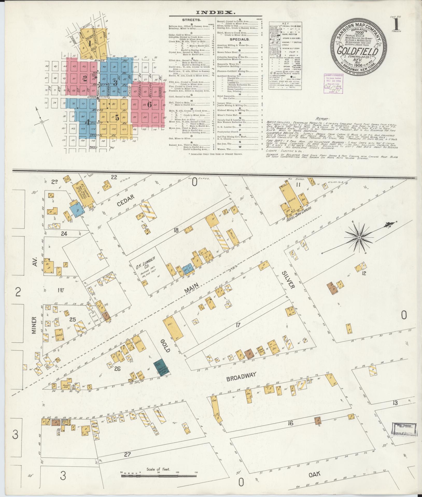 Sanborn Fire Insurance Map from Goldfield, Esmeralda County, Nevada (1906), Sheet #0001 - Complete Map Set gallery image, historic Sanborn map, vintage wall art, Nevada Nevada