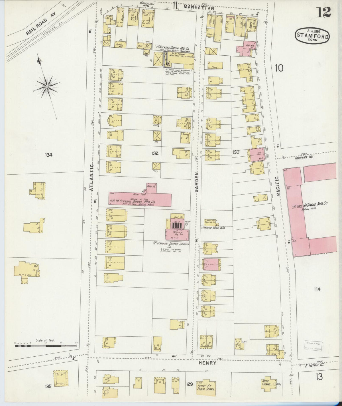 Sanborn Fire Insurance Map from Stamford, Fairfield County, Connecticut (1896), Sheet #0012 - Complete Map Set gallery image, historic Sanborn map, vintage wall art, Connecticut Connecticut