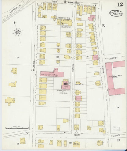 Sanborn Fire Insurance Map from Stamford, Fairfield County, Connecticut (1896), Sheet #0012 - Complete Map Set gallery image, historic Sanborn map, vintage wall art, Connecticut Connecticut
