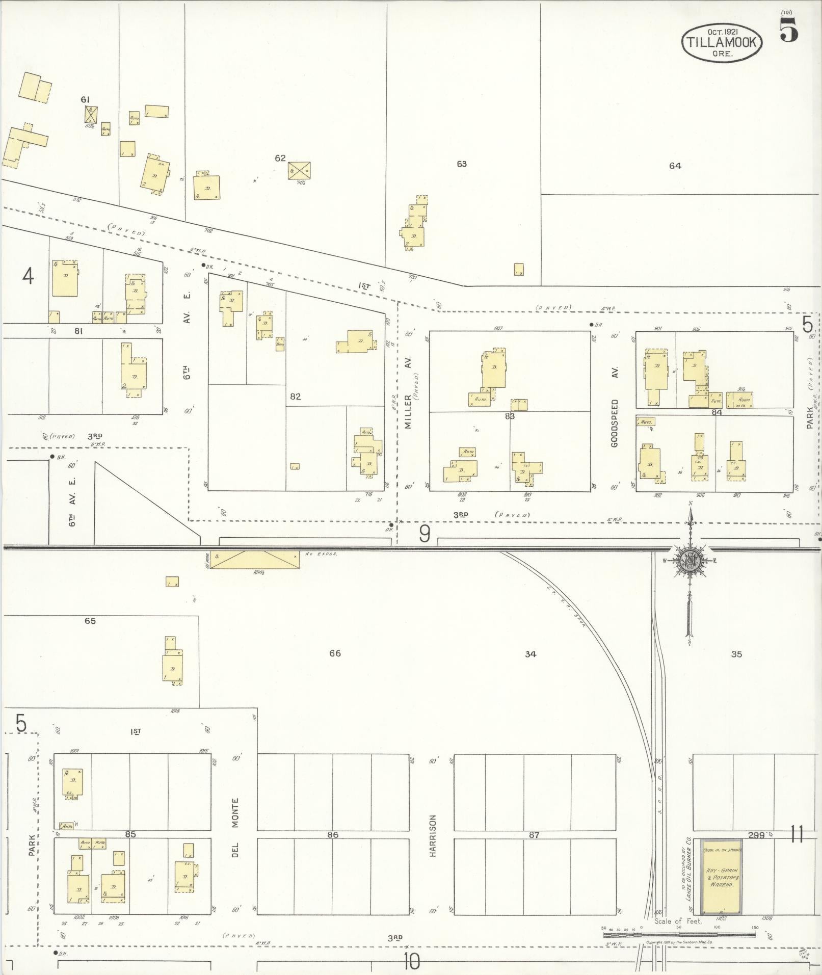 Sanborn Fire Insurance Map from Tillamook, Tillamook County, Oregon (1921), Sheet #0005 - Complete Map Set gallery image, historic Sanborn map, vintage wall art, Oregon Oregon